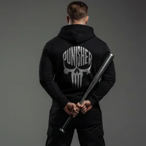 Black Punisher Skull Pullover Hoodie Men