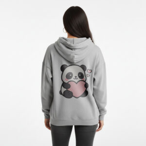Cute Panda Heart Grey Pullover Hoodie